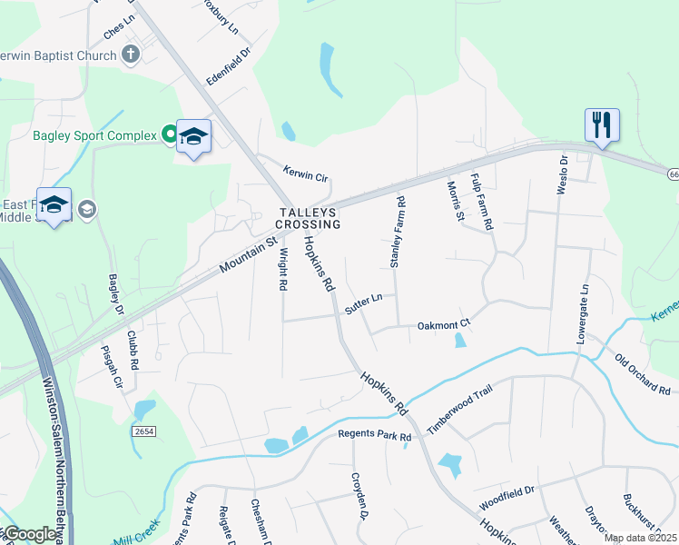map of restaurants, bars, coffee shops, grocery stores, and more near 120 Oakmont Drive in Kernersville