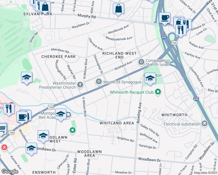map of restaurants, bars, coffee shops, grocery stores, and more near 3733 West End Avenue in Nashville