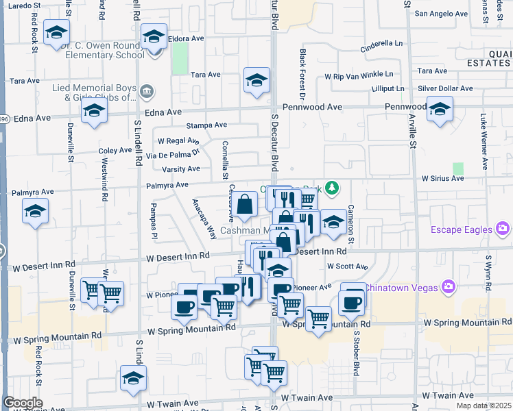 map of restaurants, bars, coffee shops, grocery stores, and more near 4945 Vivaldi Drive in Las Vegas