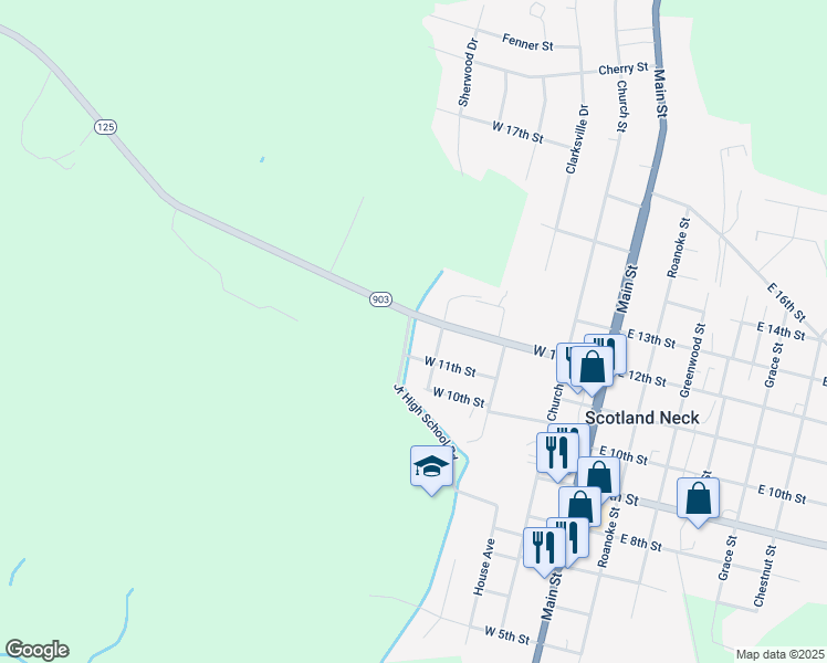 map of restaurants, bars, coffee shops, grocery stores, and more near 1110 Bryan Avenue in Scotland Neck