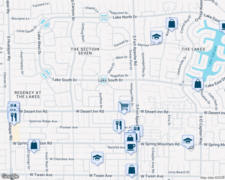 map of restaurants, bars, coffee shops, grocery stores, and more near 3229 Canyon Lake Drive in Las Vegas