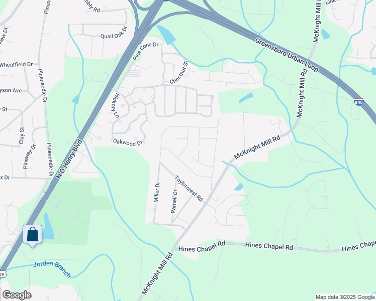 map of restaurants, bars, coffee shops, grocery stores, and more near 3708 Hillrise Drive in Greensboro