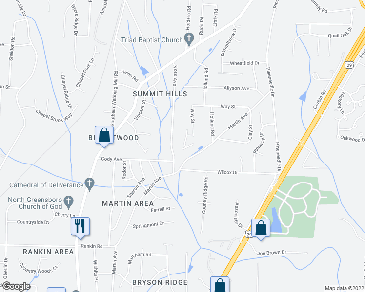 map of restaurants, bars, coffee shops, grocery stores, and more near 4401 Stephen Oaks Way in Greensboro