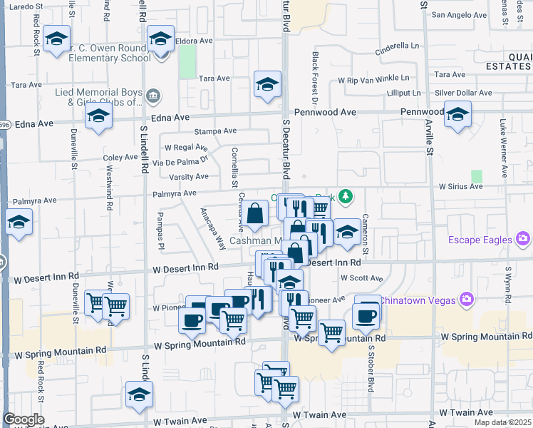 map of restaurants, bars, coffee shops, grocery stores, and more near 4976 Vivaldi Drive in Las Vegas