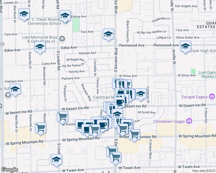 map of restaurants, bars, coffee shops, grocery stores, and more near 4976 Vivaldi Drive in Las Vegas