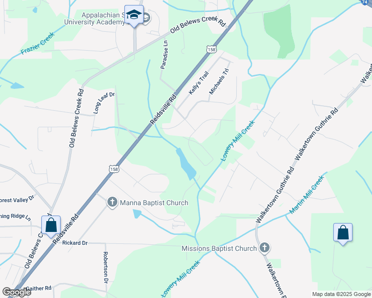 map of restaurants, bars, coffee shops, grocery stores, and more near 409 Spring Lake Farm Circle in Winston Salem