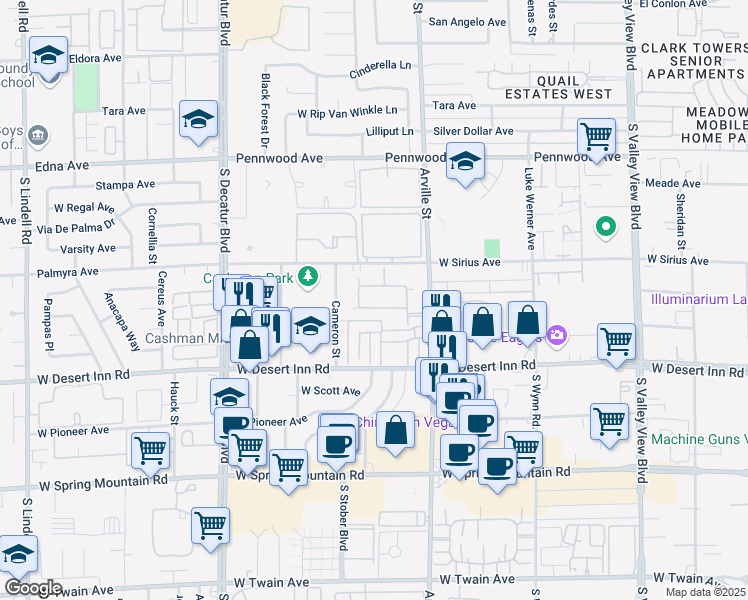 map of restaurants, bars, coffee shops, grocery stores, and more near 4522 Del Oro Drive in Las Vegas