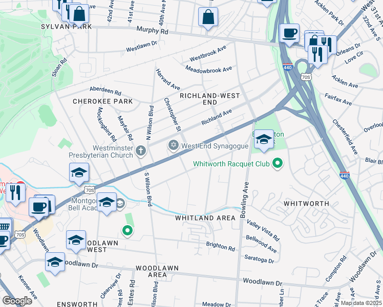 map of restaurants, bars, coffee shops, grocery stores, and more near 3733 West End Avenue in Nashville