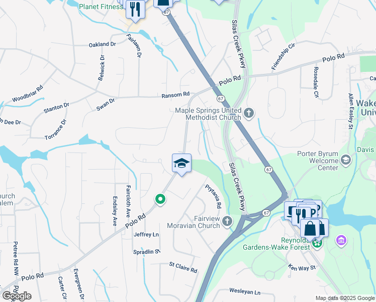 map of restaurants, bars, coffee shops, grocery stores, and more near 1817 Polo Road in Winston-Salem
