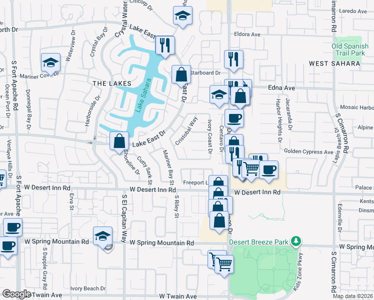 map of restaurants, bars, coffee shops, grocery stores, and more near 3224 Antilles Court in Las Vegas