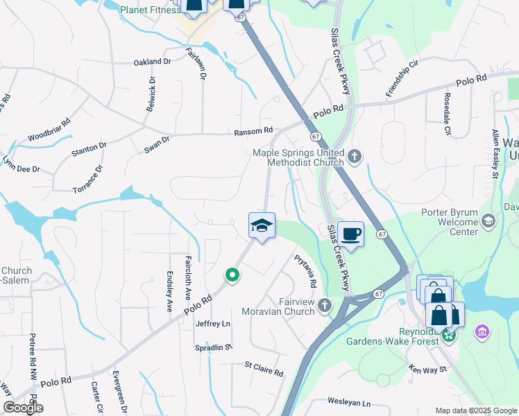map of restaurants, bars, coffee shops, grocery stores, and more near 1817 Polo Road in Winston-Salem