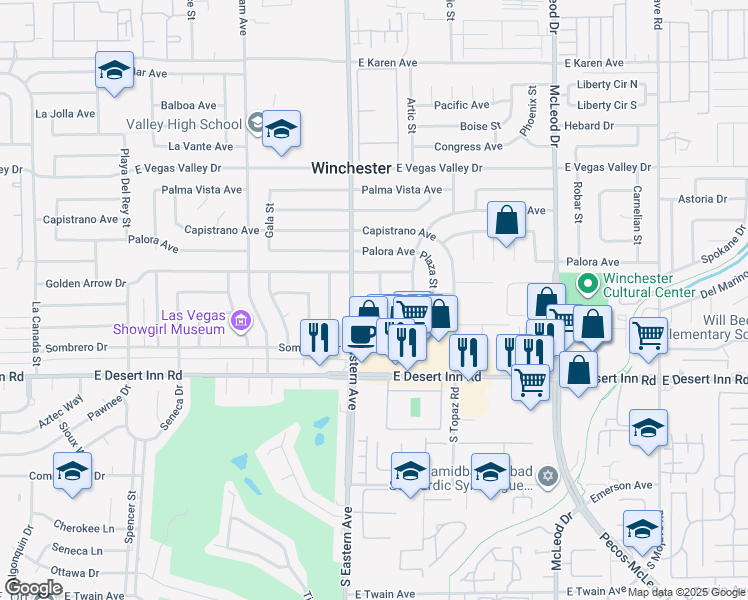 map of restaurants, bars, coffee shops, grocery stores, and more near 3187 Panocha Street in Las Vegas