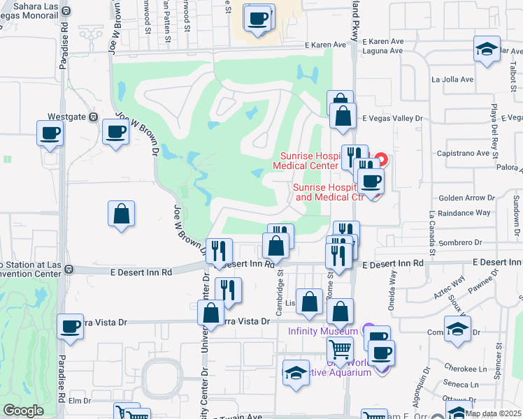 map of restaurants, bars, coffee shops, grocery stores, and more near 3153 Bel Air Drive in Las Vegas