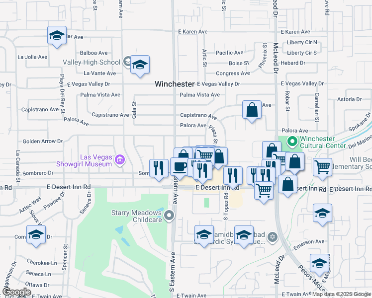 map of restaurants, bars, coffee shops, grocery stores, and more near 3187 Panocha Street in Las Vegas