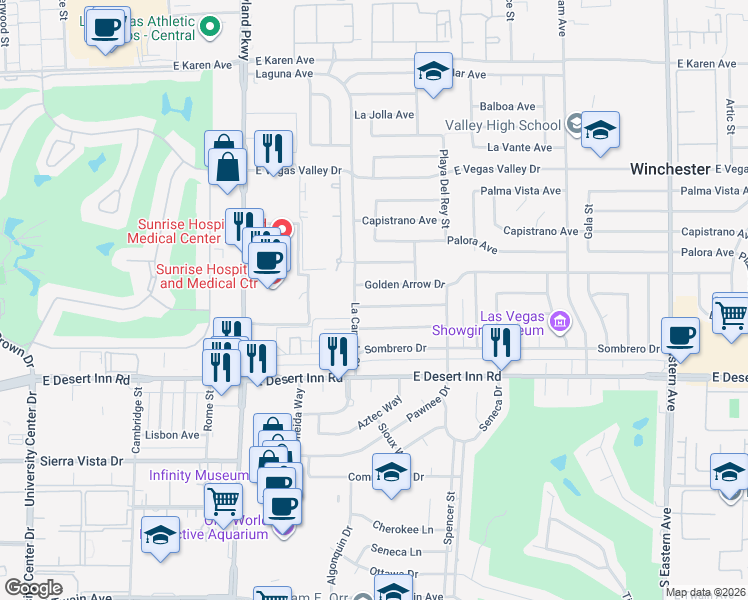 map of restaurants, bars, coffee shops, grocery stores, and more near 1571 Raindance Way in Las Vegas