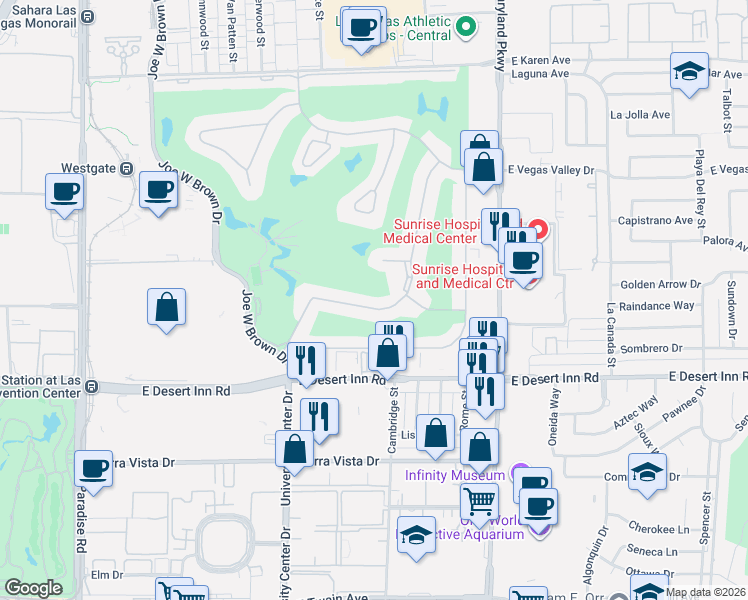 map of restaurants, bars, coffee shops, grocery stores, and more near 3182 Bel Air Drive in Las Vegas