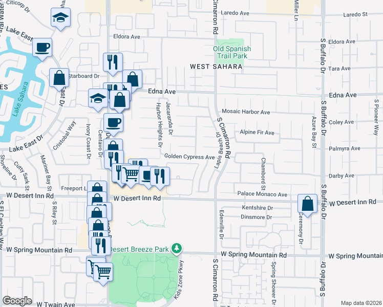 map of restaurants, bars, coffee shops, grocery stores, and more near 8291 Golden Cypress Avenue in Las Vegas