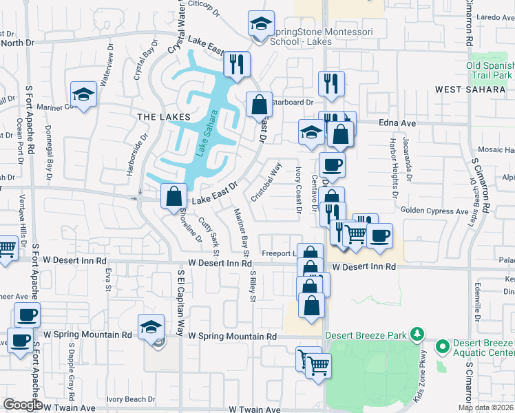 map of restaurants, bars, coffee shops, grocery stores, and more near 3224 Antilles Court in Las Vegas
