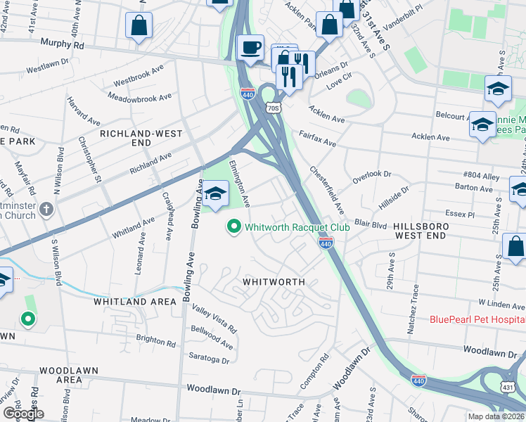 map of restaurants, bars, coffee shops, grocery stores, and more near 362 Elmington Avenue in Nashville