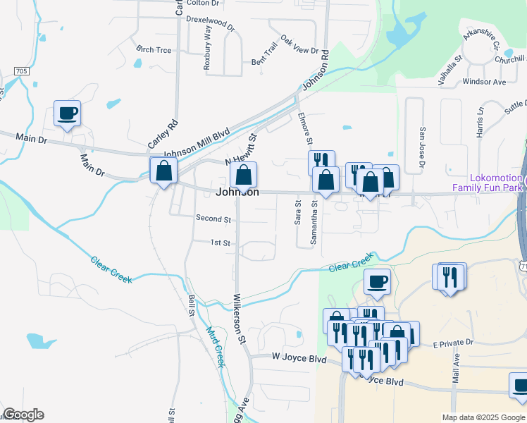 map of restaurants, bars, coffee shops, grocery stores, and more near 2406 Ravenswood Drive in Wheeler