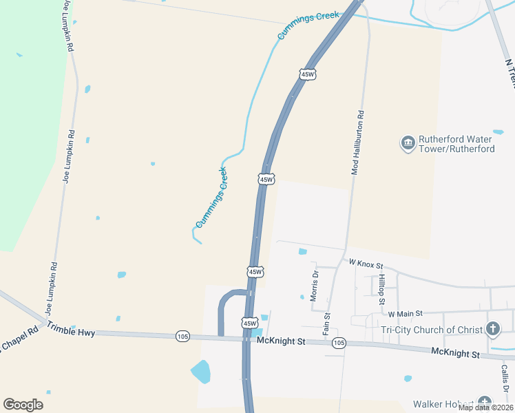 map of restaurants, bars, coffee shops, grocery stores, and more near U.S. 45W in Rutherford