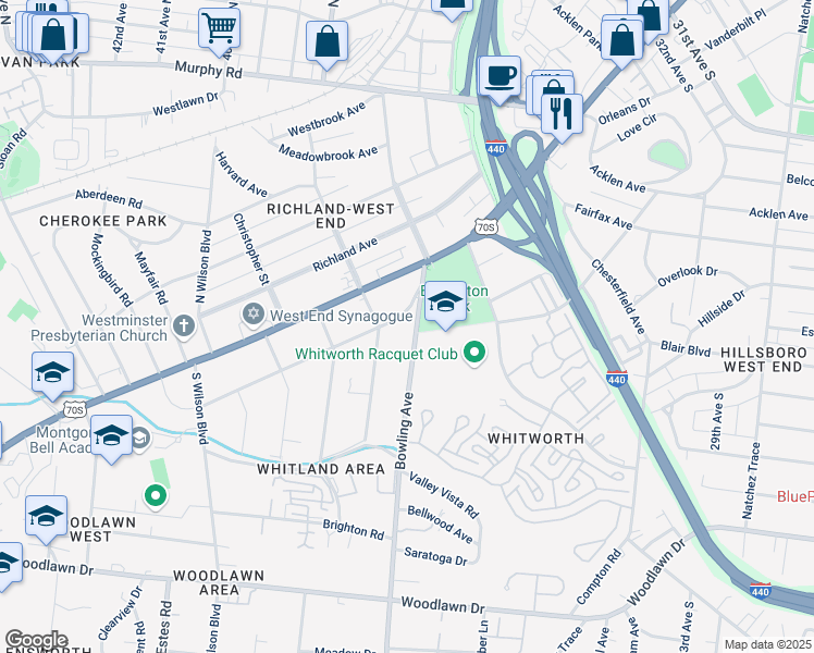 map of restaurants, bars, coffee shops, grocery stores, and more near 207 Bowling Avenue in Nashville