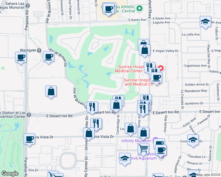 map of restaurants, bars, coffee shops, grocery stores, and more near 3153 Bel Air Drive in Las Vegas