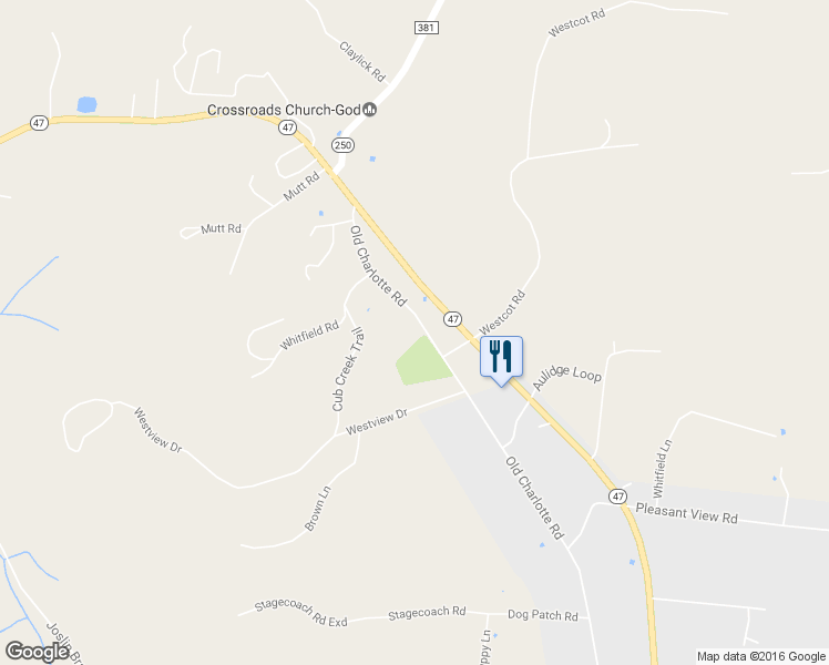 map of restaurants, bars, coffee shops, grocery stores, and more near 1369 Old Charlotte Rd in White Bluff