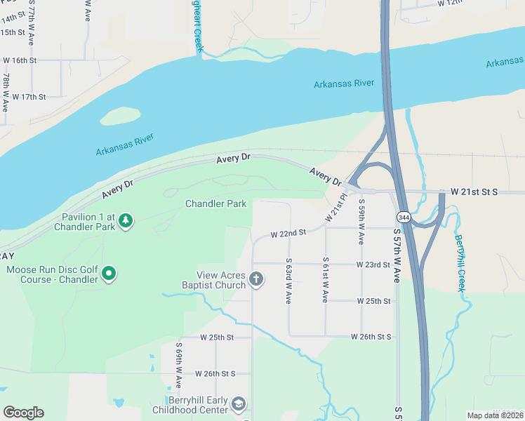 map of restaurants, bars, coffee shops, grocery stores, and more near 6331 West 22nd Street in Tulsa