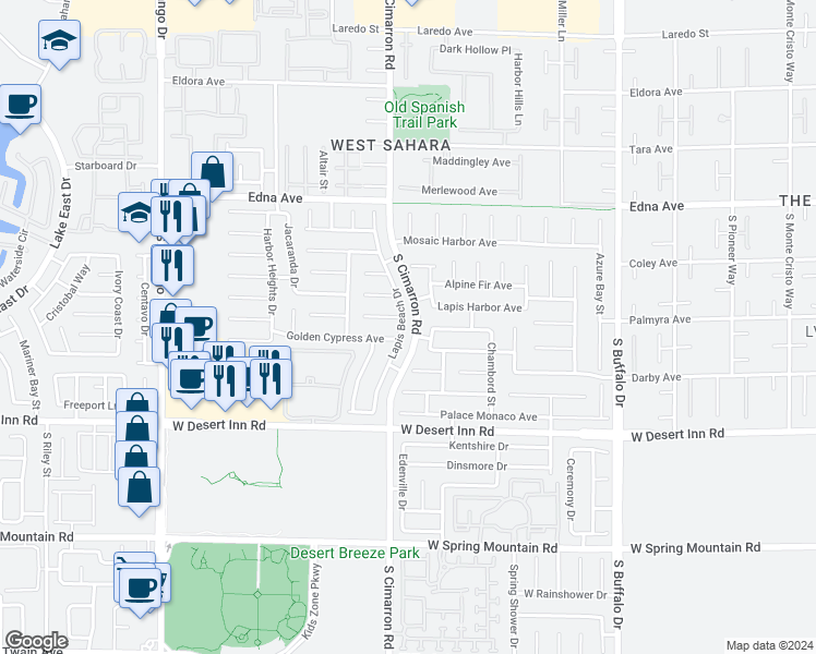 map of restaurants, bars, coffee shops, grocery stores, and more near 3114 Lapis Beach Drive in Las Vegas