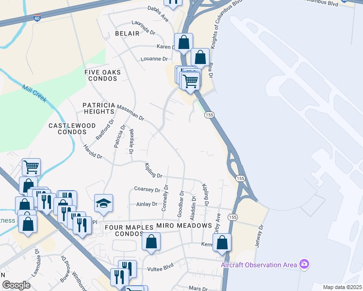 map of restaurants, bars, coffee shops, grocery stores, and more near Massman Manor Drive in Nashville