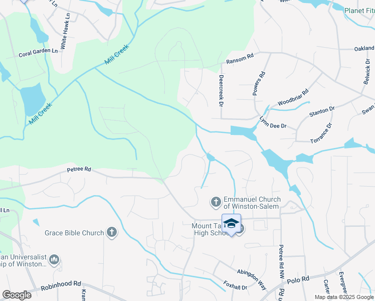 map of restaurants, bars, coffee shops, grocery stores, and more near 1517 Boxthorne Lane in Winston-Salem