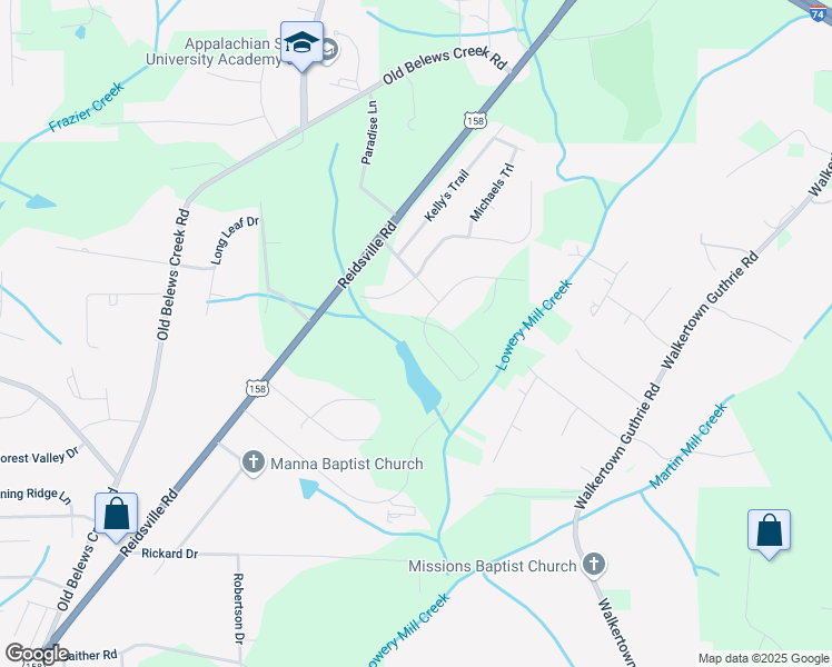 map of restaurants, bars, coffee shops, grocery stores, and more near 405 Spring Lake Farm Circle in Winston Salem