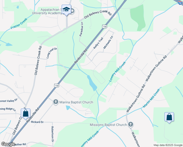 map of restaurants, bars, coffee shops, grocery stores, and more near 405 Spring Lake Farm Circle in Winston Salem