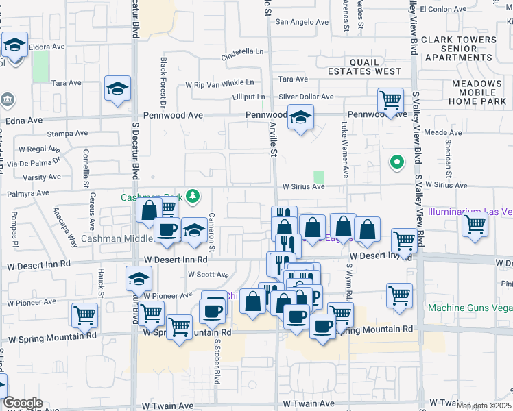 map of restaurants, bars, coffee shops, grocery stores, and more near 4436 Del Oro Drive in Las Vegas