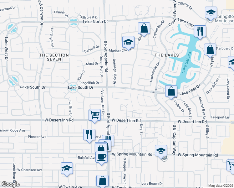 map of restaurants, bars, coffee shops, grocery stores, and more near 9105 Cypress Point Road in Las Vegas