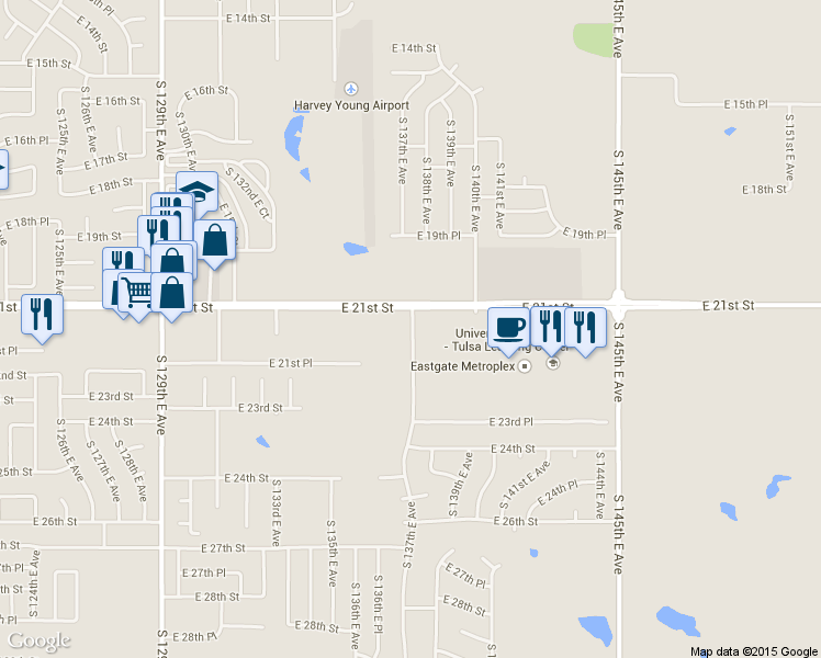 map of restaurants, bars, coffee shops, grocery stores, and more near 2331 South 137th East Avenue in Tulsa