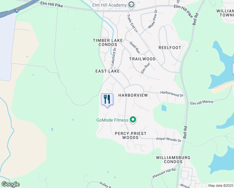 map of restaurants, bars, coffee shops, grocery stores, and more near 3512 Harborwood Circle in Nashville