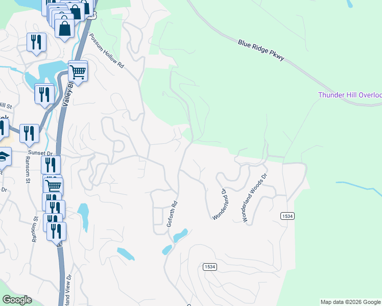 map of restaurants, bars, coffee shops, grocery stores, and more near 1442 Goforth Road in Blowing Rock