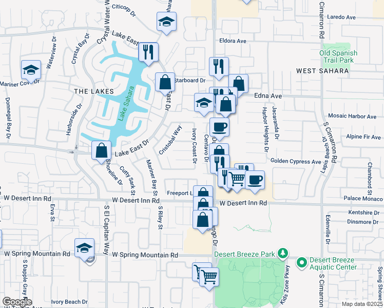 map of restaurants, bars, coffee shops, grocery stores, and more near 8633 Portofino Court in Las Vegas