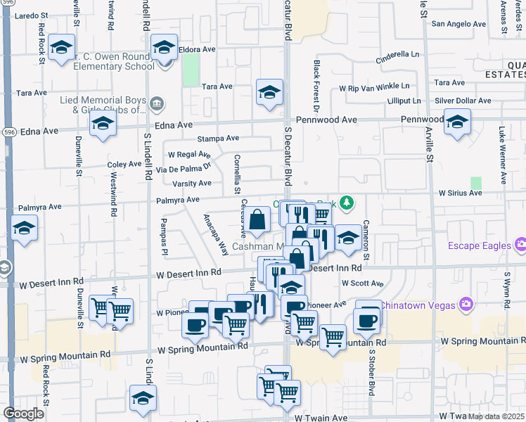 map of restaurants, bars, coffee shops, grocery stores, and more near 5006 Schumann Drive in Las Vegas