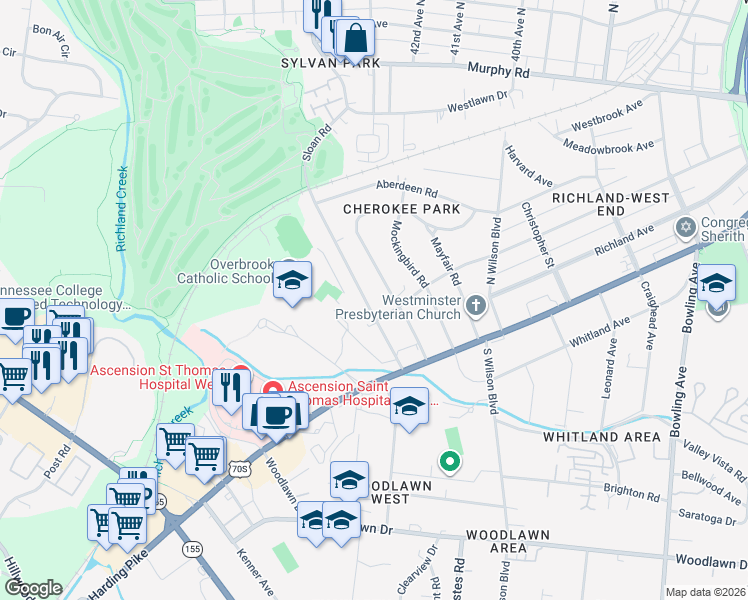 map of restaurants, bars, coffee shops, grocery stores, and more near 216 Cherokee Road in Nashville