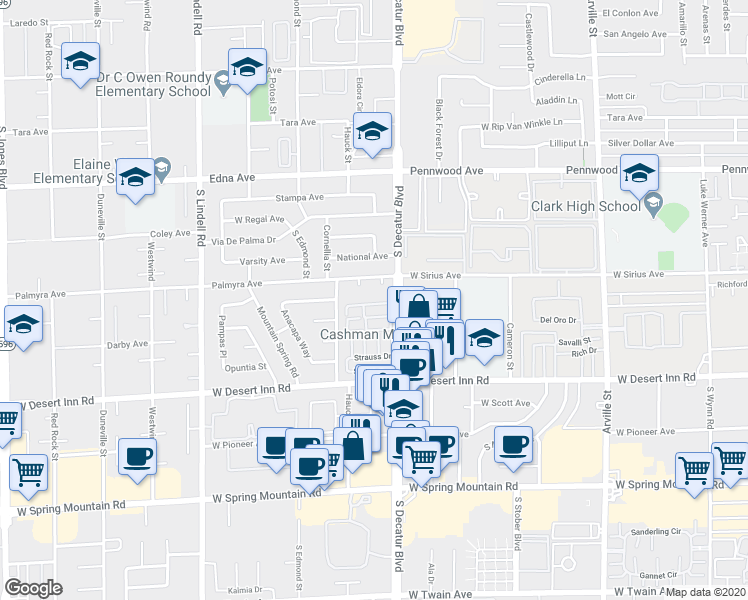 map of restaurants, bars, coffee shops, grocery stores, and more near 4966 Schumann Drive in Las Vegas