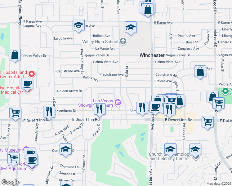 map of restaurants, bars, coffee shops, grocery stores, and more near 2068 Golden Arrow Drive in Las Vegas