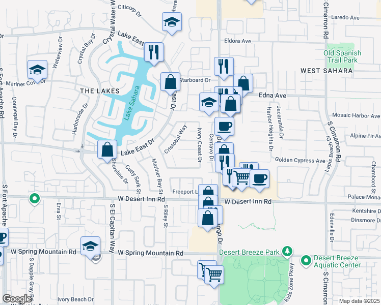 map of restaurants, bars, coffee shops, grocery stores, and more near 8637 Trafalgar Drive in Las Vegas