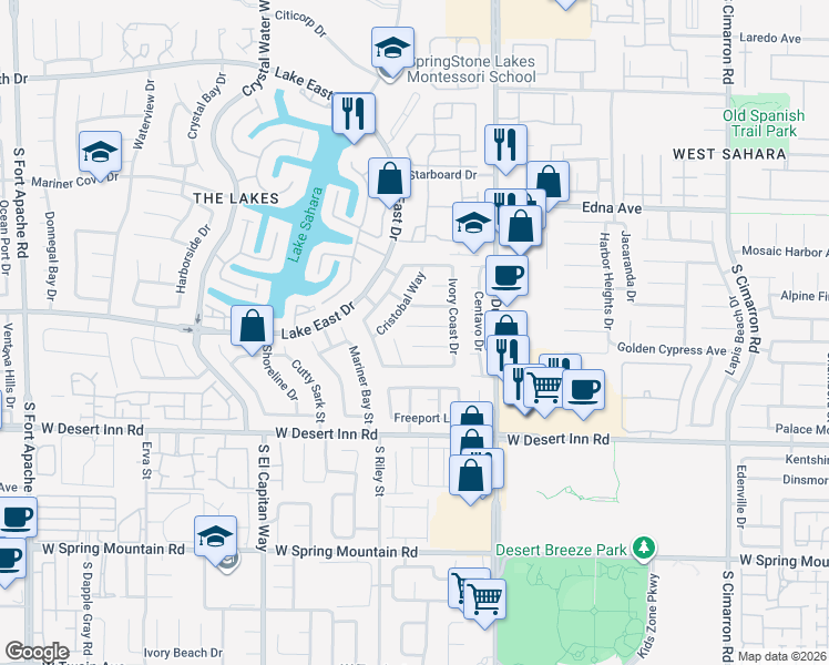 map of restaurants, bars, coffee shops, grocery stores, and more near 3140 Cristobal Way in Las Vegas