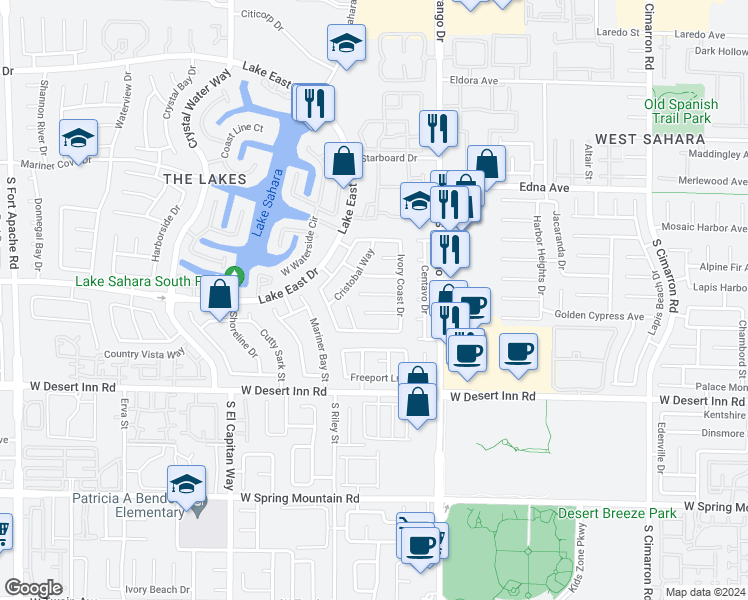map of restaurants, bars, coffee shops, grocery stores, and more near 8657 Portofino Court in Las Vegas