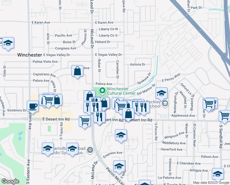 map of restaurants, bars, coffee shops, grocery stores, and more near 3135 South Mojave Road in Las Vegas