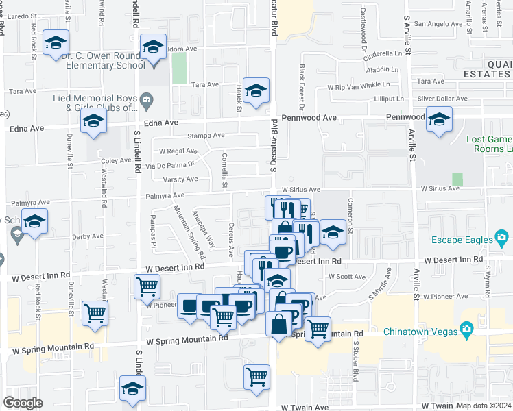 map of restaurants, bars, coffee shops, grocery stores, and more near 4966 Schumann Drive in Las Vegas