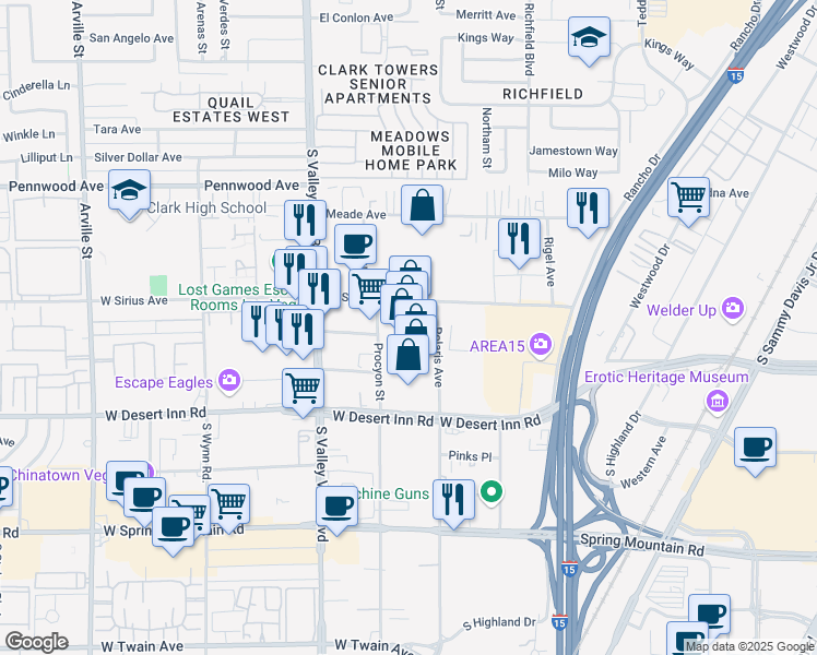 map of restaurants, bars, coffee shops, grocery stores, and more near in Las Vegas